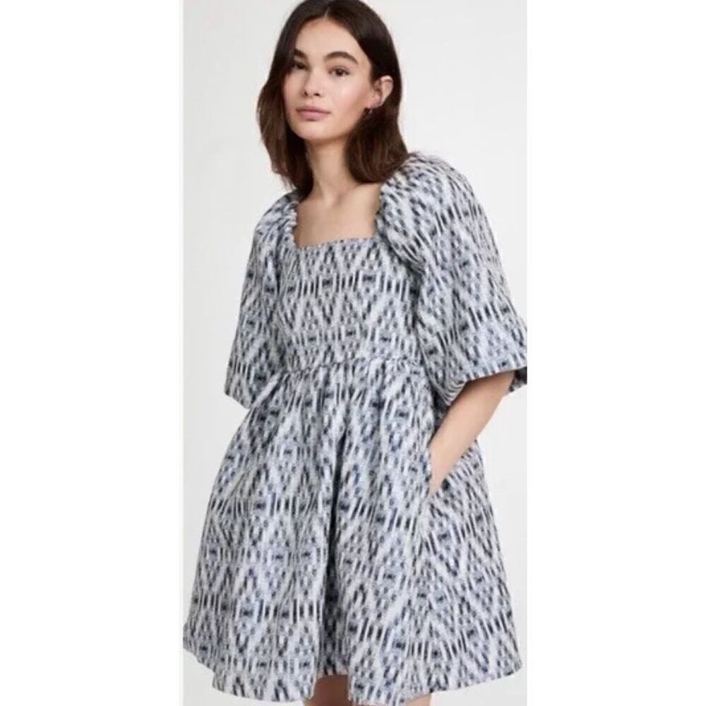 Munthe Chew Blue Puff Sleeve Oversized Puffy Mini Dress NWT Size FR 36 / US 6